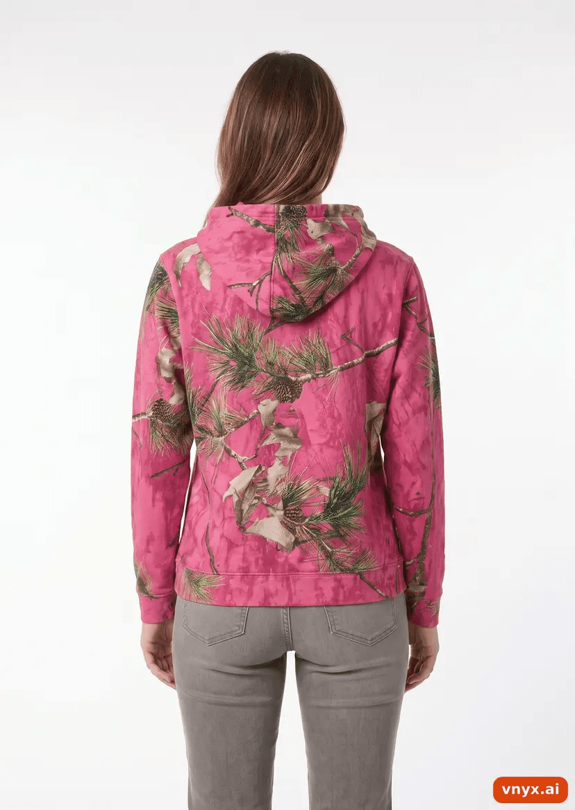 Pink hoodie on model, back
