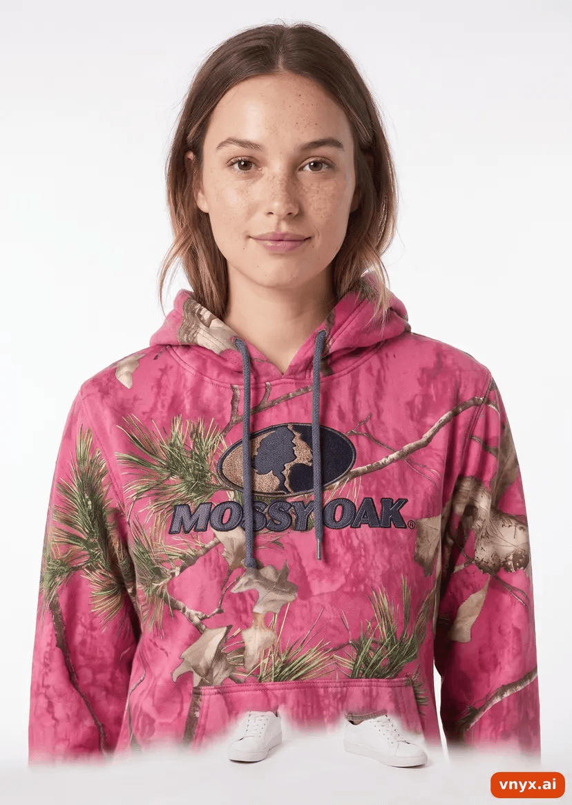Pink hoodie on model, close up